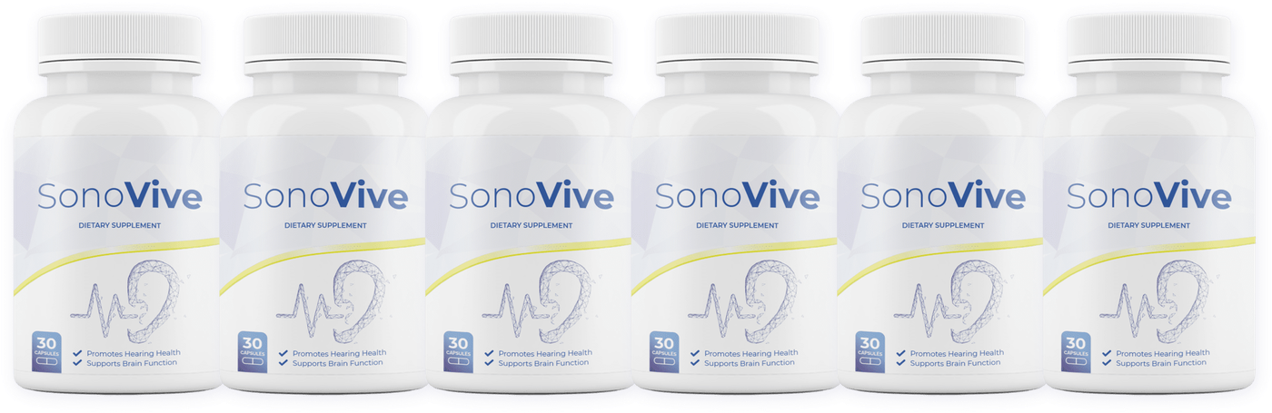 Six bottles of SonoVive hearing support supplement — 6-bottle package